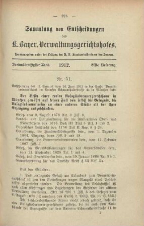 Dreiunddreißigster Band. 1912. Elfte Lieferung. - Nr. 51. - Nr. 52.