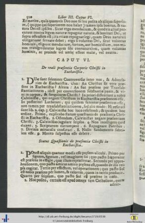 Caput VI. De reali praesentia Corporis Christi in Eucharistia - Caput VIII. De Exorcismo.
