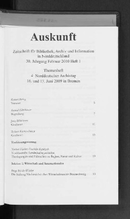 Themenheft 4. Norddeutscher Archivtag 16. und 17. Juni 2009 in Bremen : Heft 1