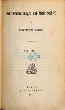 Lebenserinnerungen und Briefwechsel, 1