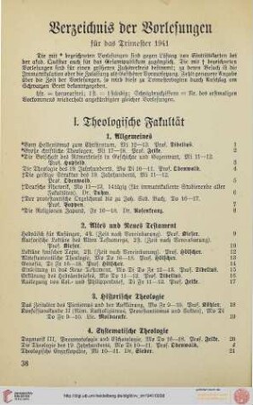 Verzeichnis der Vorlesungen für das Trimester 1941