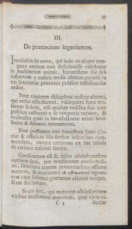 III. De praecocitate ingeniorum