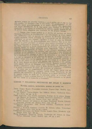 Libros y folletos recibidos en Julio y Agosto