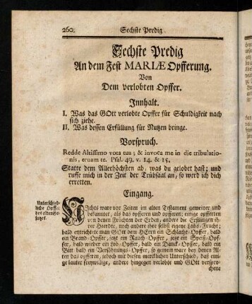 260-262, Innhalt; Vorspruch; Eingang; Vortrag und Abtheilung