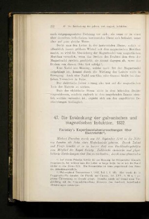 47. Die Entdeckung der galvanischen und magnetischen Induktion. 1832.