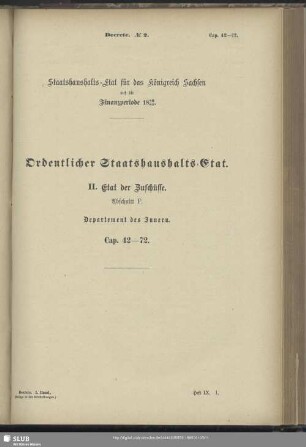 II. Etat der Zuschüsse. Abschnitt F. Departement des Innern. Cap. 42-72