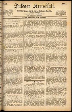 Erste Ausgabe vom Samstag, den 06. November 1880.