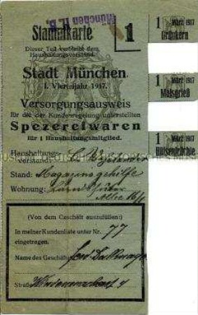 Karte für den Bezug von Spezereiwaren