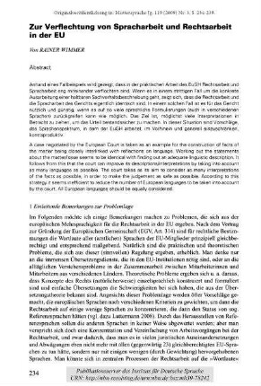 Zur Verflechtung von Spracharbeit und Rechtsarbeit in der EU