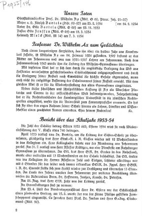 Bericht über das Schuljahr 1953-54