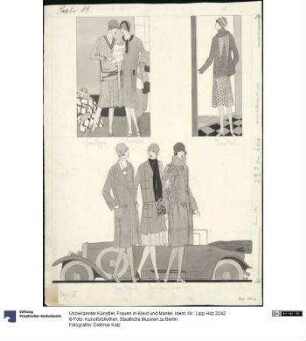 Frauen in Kleid und Mantel