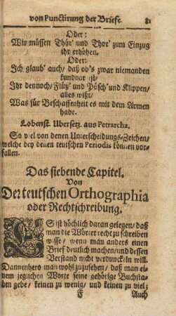 Das siebende Capitel. Von Der teutschen Orthographia oder Rechtschreibung