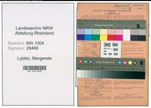 Entnazifizierung Margarete Lytzko , geb. 01.06.1921 (Verkaeuferin)