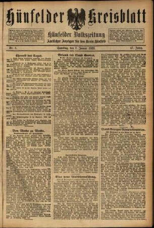Ausgabe vom Samstag, den 07. Januar 1922.