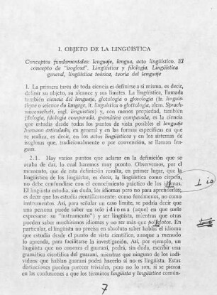 7-12, I. Objeto de la lingüística