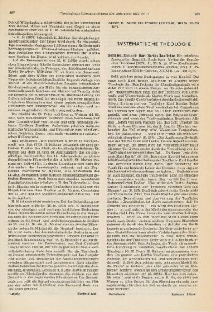 298 [Rezension] Schlüter, Richard, Karl Barths Tauflehre