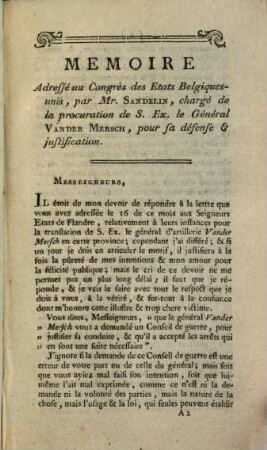Mémoire Adressé Au Congrès Des États-Belgiques-Unis