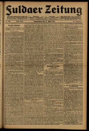 Erste Ausgabe vom Donnerstag, den 17. April 1913.