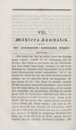 130-165 Möhlers Symbolik und ihre protestantisch-symbolischen Gegner : Fortsetzung