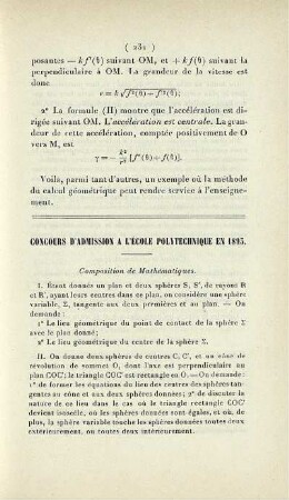 Concours d'admission a l'École Polytechnique en 1893.