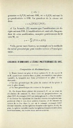 Concours d'admission a l'École Polytechnique en 1893.