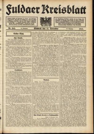 Erste Ausgabe vom Mittwoch, den 12. November 1913.