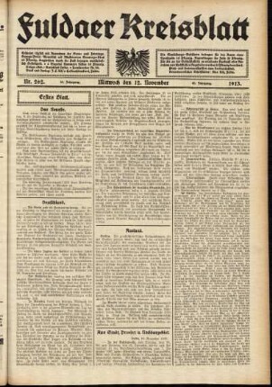 Erste Ausgabe vom Mittwoch, den 12. November 1913.