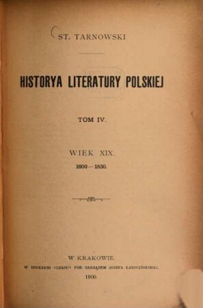Historya literatury polskiej, 4. Wiek XIX : 1800 - 1830