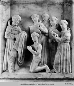 Die Ausstattung der Cappella Notarbartolo : Bogendekoration mit Szenen aus dem Leben des Heiligen Antonius von Padua und des Heiligen Franziskus : Die Einkleidung des Heiligen Franziskus