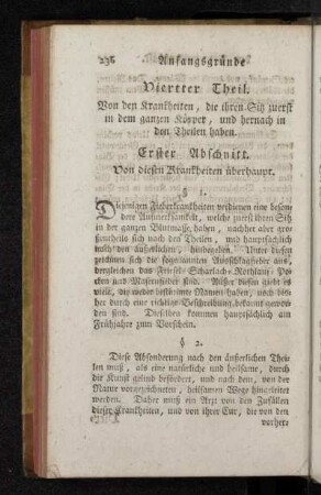 Viertter Theil. Von den Krankheiten, die ihren Sitz zuerst in dem ganzen Körper, und hernach in den Theilen haben.