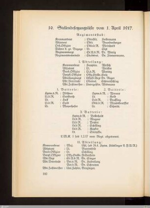 10. Stellenbesetzungsliste vom 1. April 1917