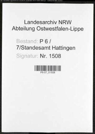 Sterberegister Standesamt Hattingen