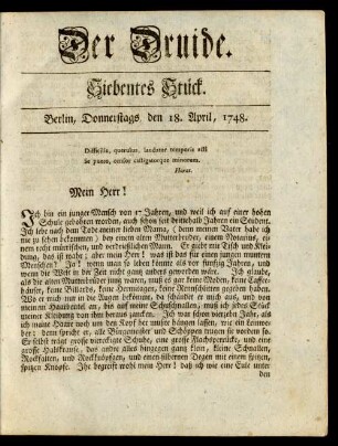 Siebentes Stück. Berlin, Donnerstags, den 18. April, 1748