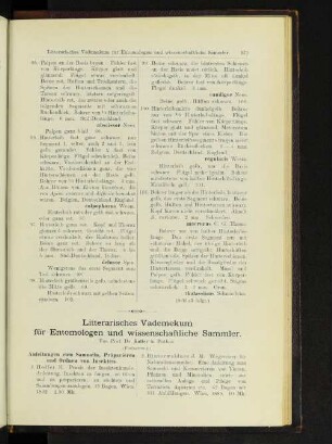 Litterarisches Vademekum für Entomologen und wissenschaftliche Sammler. (Fortsetzung.)