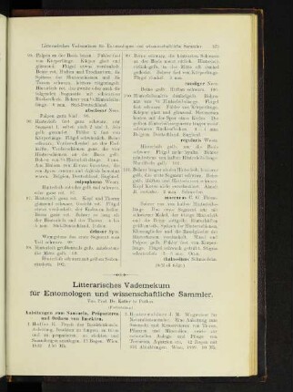 Litterarisches Vademekum für Entomologen und wissenschaftliche Sammler. (Fortsetzung.)