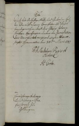 Aufnahme des Glasers Kauffmann als Universitätsverwandter.