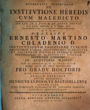 Diss. inaug. de institutione heredis cum maledicto