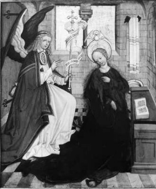 Verkündigung : Verkündigung. Tempera auf Holz (um 1510). Mödingen, Klosterkirche Mariä Himmelfahrt