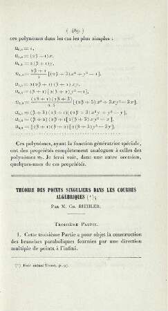 Théorie des points singuliers dans les courbes algébriques.