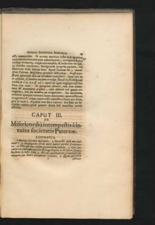 Caput III. De Misericordia intempestiva intuitu societatis Paternae.