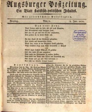 Augsburger Postzeitung. 1836, [1] = 1 - 6