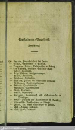 Subscribenten-Verzeichniß