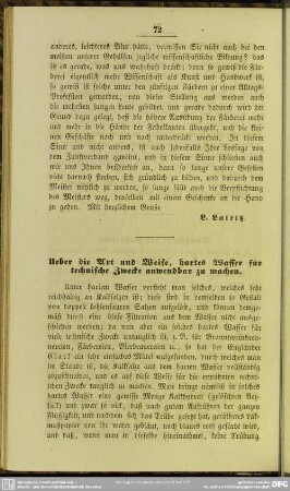 Ueber die Art und Weise, hartes Wasser für technische Zwecke anwendbar zu machen