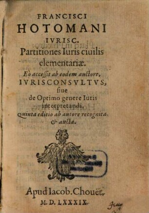 Franc. Hotomani Partitiones iuris civilis elementariae