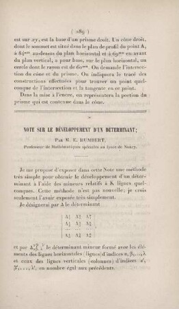 Note sur le développement d'un déterminant.