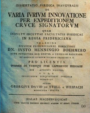 Diss. iur. inaug. de varia iurium innovatione per expeditionem cruce signatorum