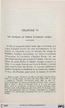 Chapitre VI: Les fouilles au Temple d’Apollon Ptoïos (1884-1888)