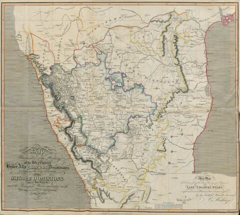 Map illustrative of the history of the life + times of Hyder Ally Khan, ...