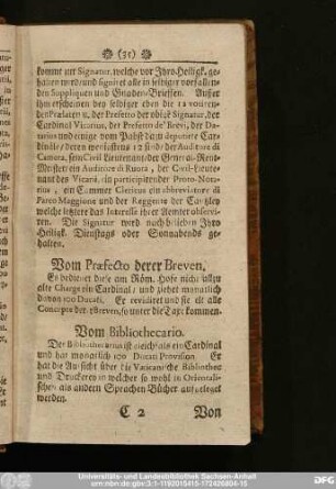 Vom Praefecto derer Breven.