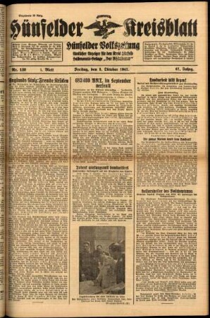Erste Ausgabe vom Freitag, den 03. Oktober 1941.